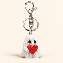 Heart Ghost keychain with silver hardware