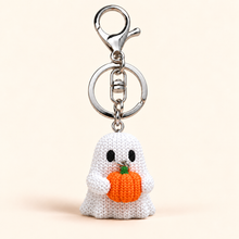 Pumpkin Ghost keychain with silver hardware
